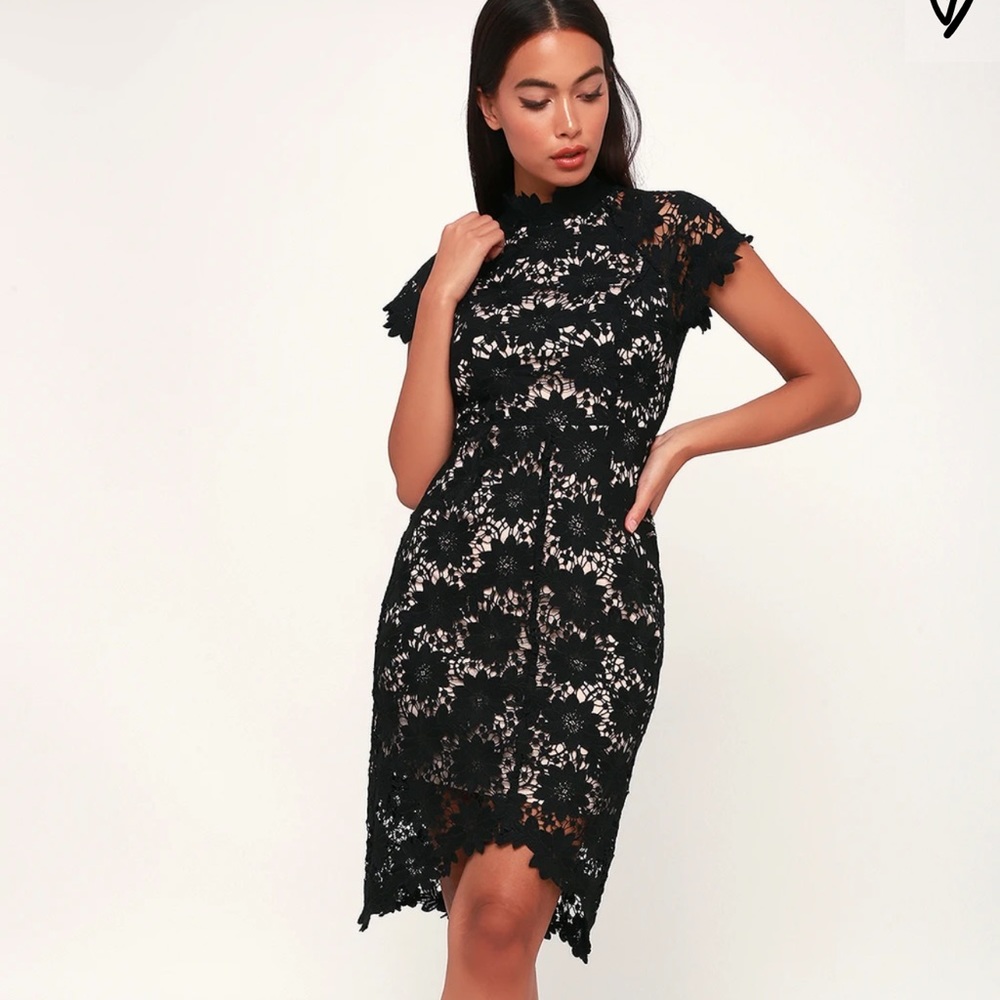 Lulus Black Nude Lace Bodycon Wedding Guest Dress